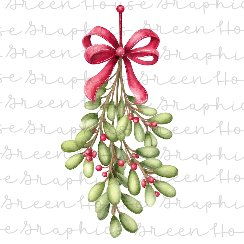 Christmas Mistletoe PNG | Watercolor Berries Clipart (digital Download ...