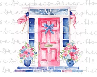 Preppy Grandmillenial Patriotic Front Door PNG Fourth of July Instant Digital Download Printable Home Decor Print on Demand USA Printable