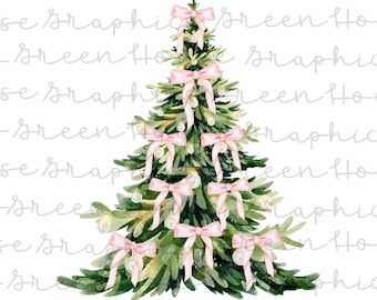 Pink Bow Christmas Tree PNG, Grandmillennial Holiday Clipart (Digital Download)