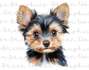 Cute Yorkie Watercolor Clipart PNG Hand Painted Dog Instant Digital Download Printable Yorkshire Terrier Sublimation Graphic Yorkie Puppy