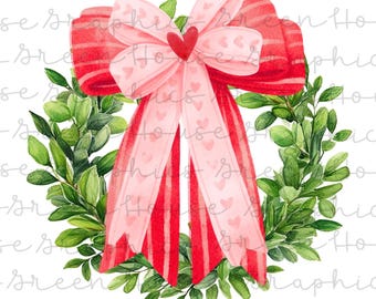 Red and Pink Coquette Valentine Wreath Digital Download Grandmillenial Preppy Valentine Valentines Day Coquette Valentines Day Wreath PNG