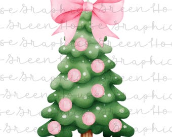 Pink Christmas Tree PNG, Holiday Invite Clipart (Digital Download)
