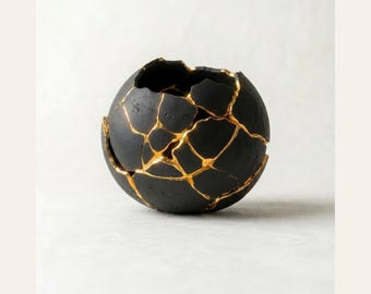 Minimalist Kintsugi Sphere Wall Art | Japandi Decor | Black Red White Abstract | Modern Neutral Interior | 4:5 Ratio Printable