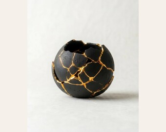Minimalist Kintsugi Sphere Wall Art | Japandi Decor | Black Red White Abstract | Modern Neutral Interior | 2:3 Ratio Printable