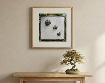 Japanese Zen Rock Garden Wall Art | Stone and Sand Minimal Decor | Japandi Interior | Calm Meditation Wall Art | Printable Download