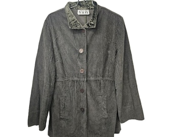 Chaqueta de pana peplum Keren Hart para mujer, abrigo pequeño de algodón vintage verde