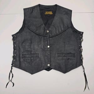 Concho Western Black Leather Vest - Etsy
