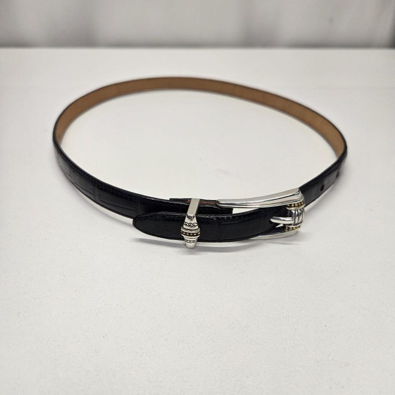 Cinturón estilo western vintage BRIGHTON para mujer, talla M 30, de cuero negro con hebilla plateada. imagen 1