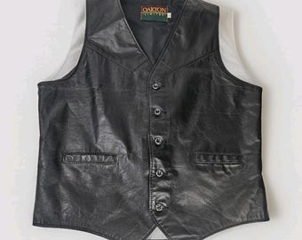 ヴィンテージ ブラック レザー ユーティリティ バイカー ベスト – XL