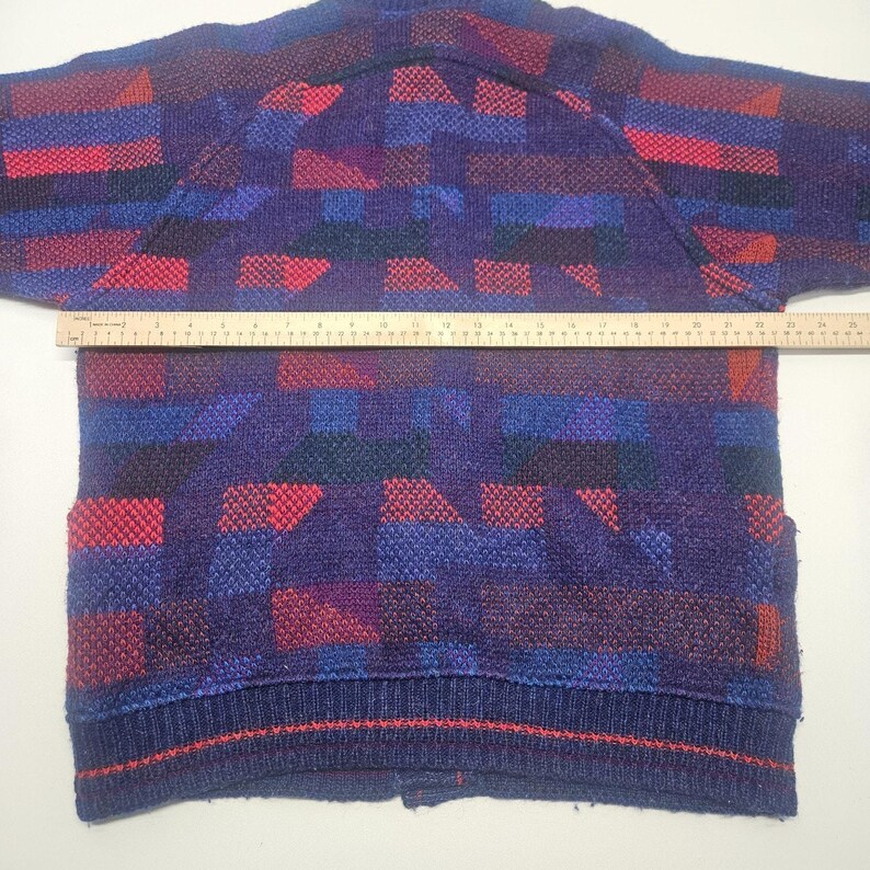 Vtg 80s Womens Crowneck Long Cardigan Sweater Geometric Knit Wool Mohair XL image 7