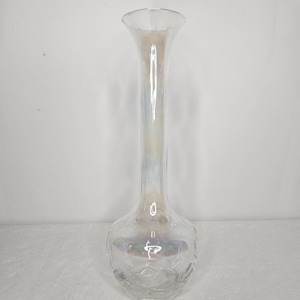 Vintage Iridescent Clear Glass Bud Vase 10&quot; Mid-Century Modern Glass Art