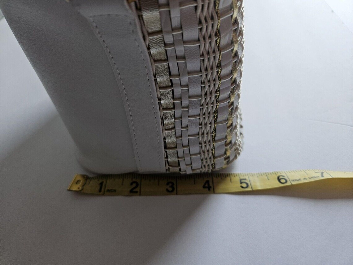 Vintage 80s Warren Reed White & Gold Woven Handbag, Removable Strap, foto 4 di 5