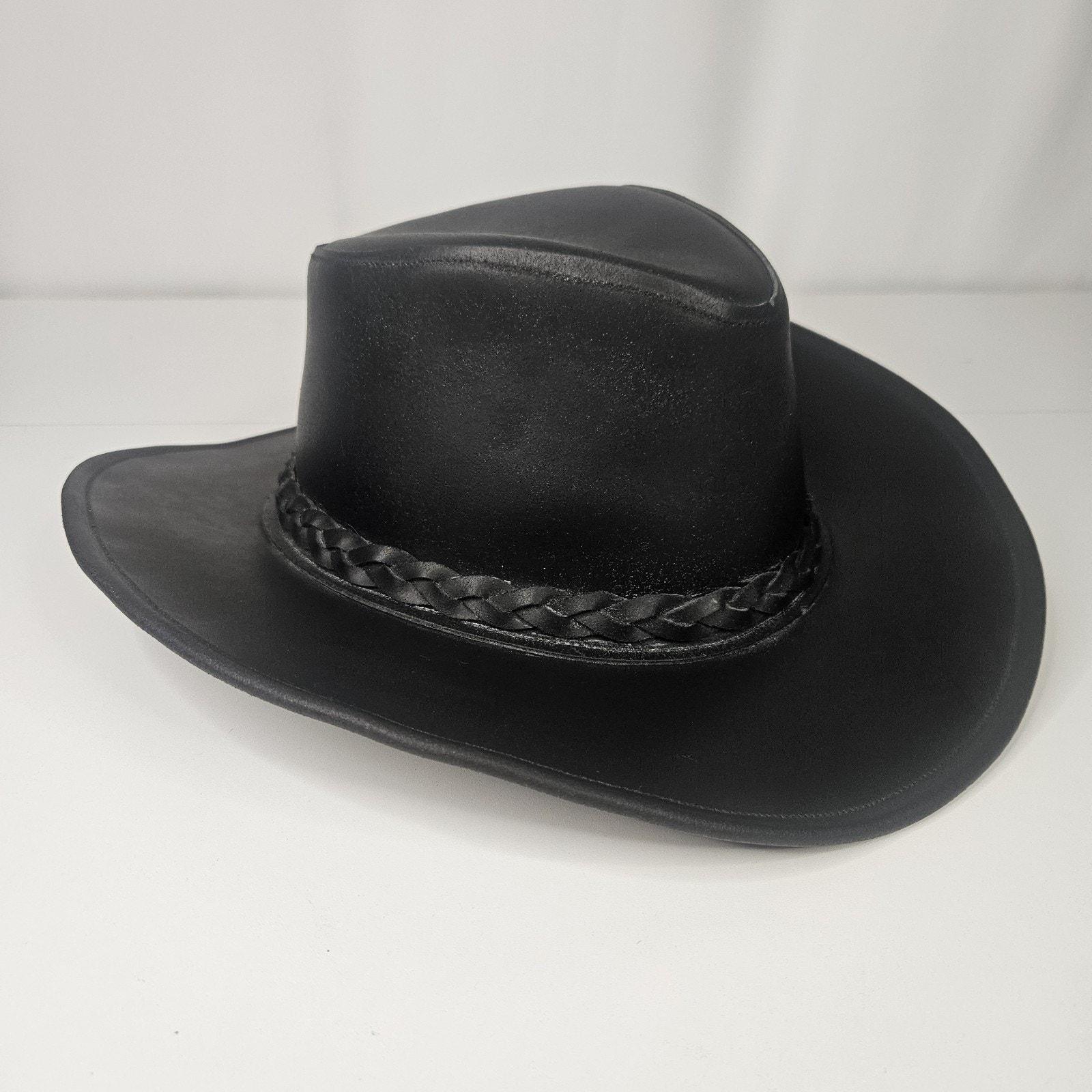 Vintage Dollywood Leather Western Hat | Black Cowboy‎ Hat | Braided Band Vintage Dollywood DW Cowboy Hat Black Genuine Leather Cowboy  main image 2