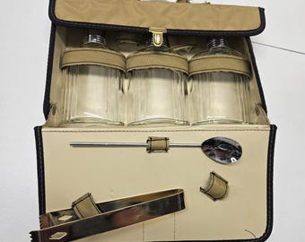Vintage Travel Cocktail Kit in Case Barware Set with 3 Glass Flasks Retro MCM