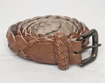 Vintage Braided Leather Patchwork Boho Belt | Woven Cotton Detail | 41” Woven Belt - Brown/White – BODE main image 3