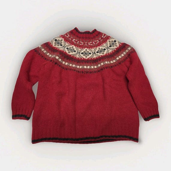 Vintage EDDIE BAUER LEGEND Fair Isle Wool Nordic Sweater Red Wmns 2X Ski Holiday