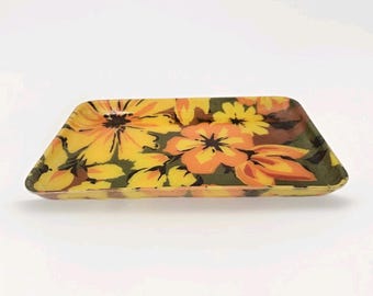 Bandejas de fibra de vidrio Flower Power de los años 60, bandeja para baratijas de Quaker Fashion Fair
