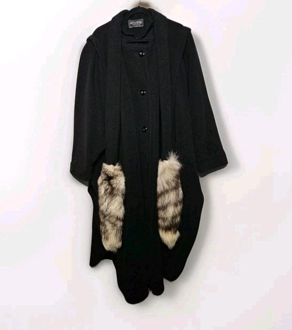 Vintage Komitor Wool Blend Cape Black Fur Accents One Size Fits All