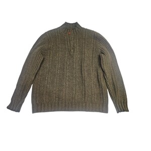 Lands' End Vintage Wool Cable Knit Sweater Green Patch Elbows Hong Kong Large
