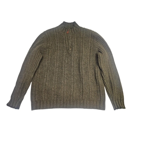Lands' End Vintage Wool Cable Knit Sweater Green Patch Elbows Hong Kong Large