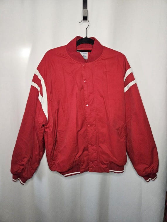 Russell Athletic Jacket XL Mens Red Button up White Sleeve Stripe