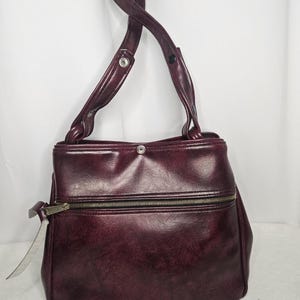 Vintage 70er Jahre Handgefertigte Weinrote Leder Henkeltasche Handtasche Schultertasche