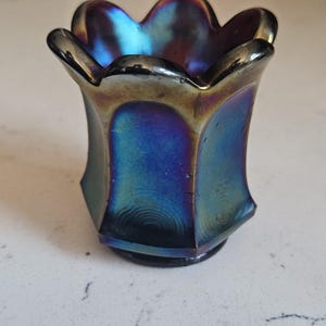 Antique Imperial Flute Amethyst Carnival Glass Toothpick Holder 2.25&quot; Purple