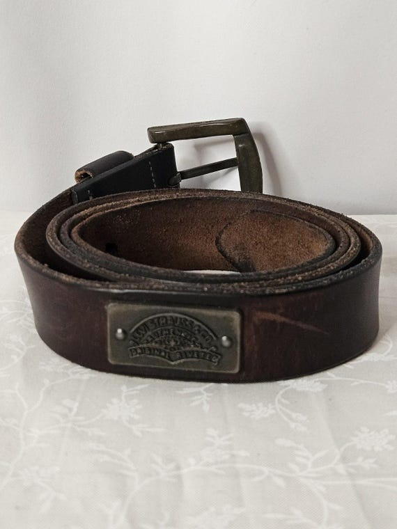 Vintage Levi Strauss Co Genuine Leather Belt Men 36 Dark Brown