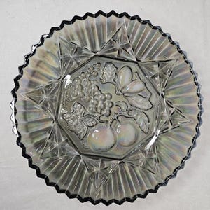 Vtg Federal Pioneer Iridescent Smoky Gray Carnival Glass Plate Dish 11&quot; Tray