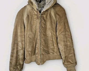 Vtg 70s Wickbury Leather Sherpa Lined Hooded Bomber Jacket Medium Tan Western