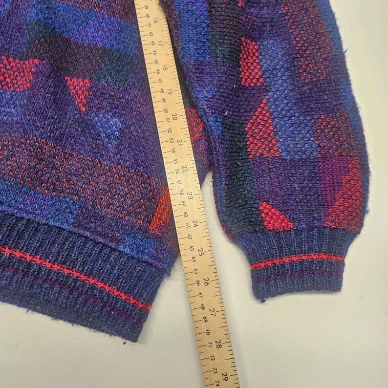 Vtg 80s Womens Crowneck Long Cardigan Sweater Geometric Knit Wool Mohair XL image 10