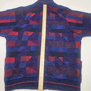 Vtg 80s Womens Crowneck Long Cardigan Sweater Geometric Knit Wool Mohair XL image 8