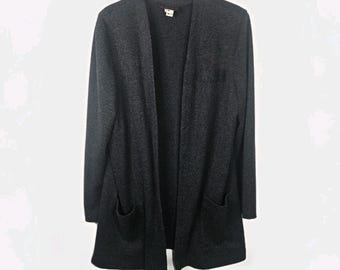 Cardigan J.B Wright années 80 en tricot texturé pour femmes ouvert sur le devant 12 Lg gris anthracite