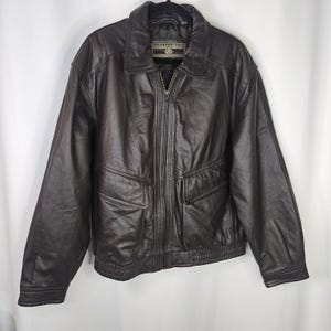 VTG alleen leden chocoladebruin leren jack jas Bomber Flight Motorcycle XL