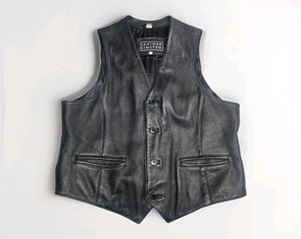 VTG Herr XXL Läder Limited Svart Biker Western Väst Motorcykel Mjukt Läder