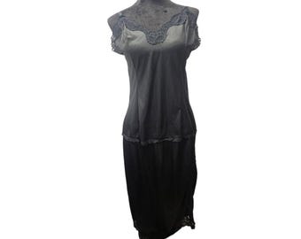 Vintage Women's Black Mel-Lin Nylon Camisole Slip Set Lace Trim XL Glam Pin Up