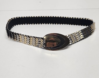 Vintage 1" Metallic Snake Scale Silver Gold Tone Waist Belt Womens 24"-38" OSFM