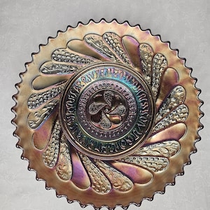 Antique Amethyst Blue Dugan Carnival Glass Round-Up Pattern Plate 1910-1912