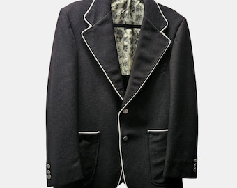 Vintage 70er Jahre Blazer Jacke Mantel Designer Schwarz Weiß Kontrast Paspelband Zier