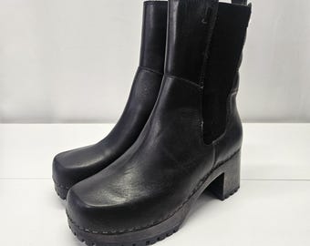 Vtg Y2K MIA Clog Justina Boots Black SZ 9M Chunky Wood Platform Heel Boho Gothic
