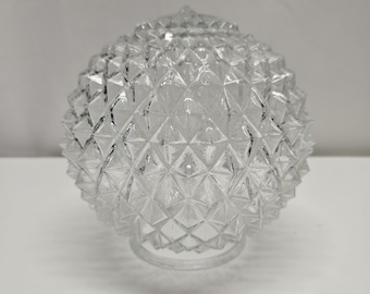 Vintage Mid-Century Art Deco Glass Globe Light Lamp Shade 7" Hobnail Diamond