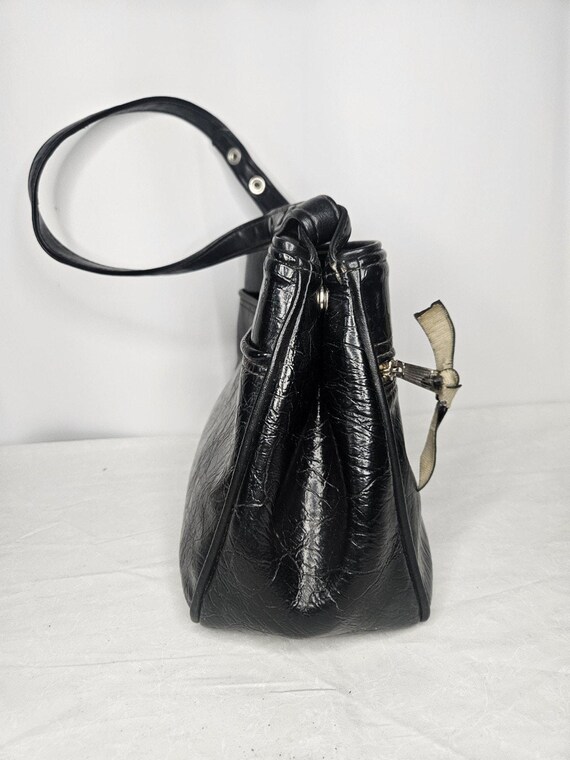 Vintage 70s Handmade Black Leather Tote Handbag Purse Shoulder Bag