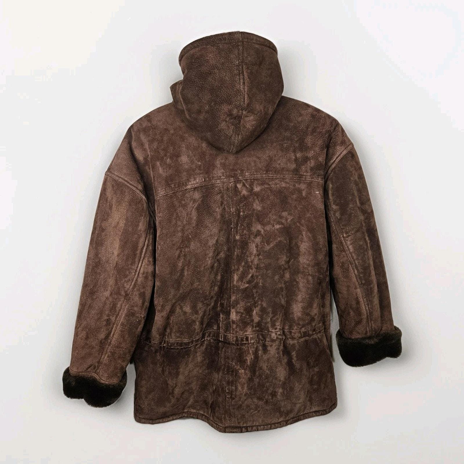 Vintage Synergy Oversized Leather Faux Shearling Coat Large