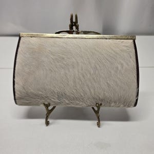 Vintage Mid Century Frame Clutch Textured Bovine Hair-on-hide Kiss Lock 60s