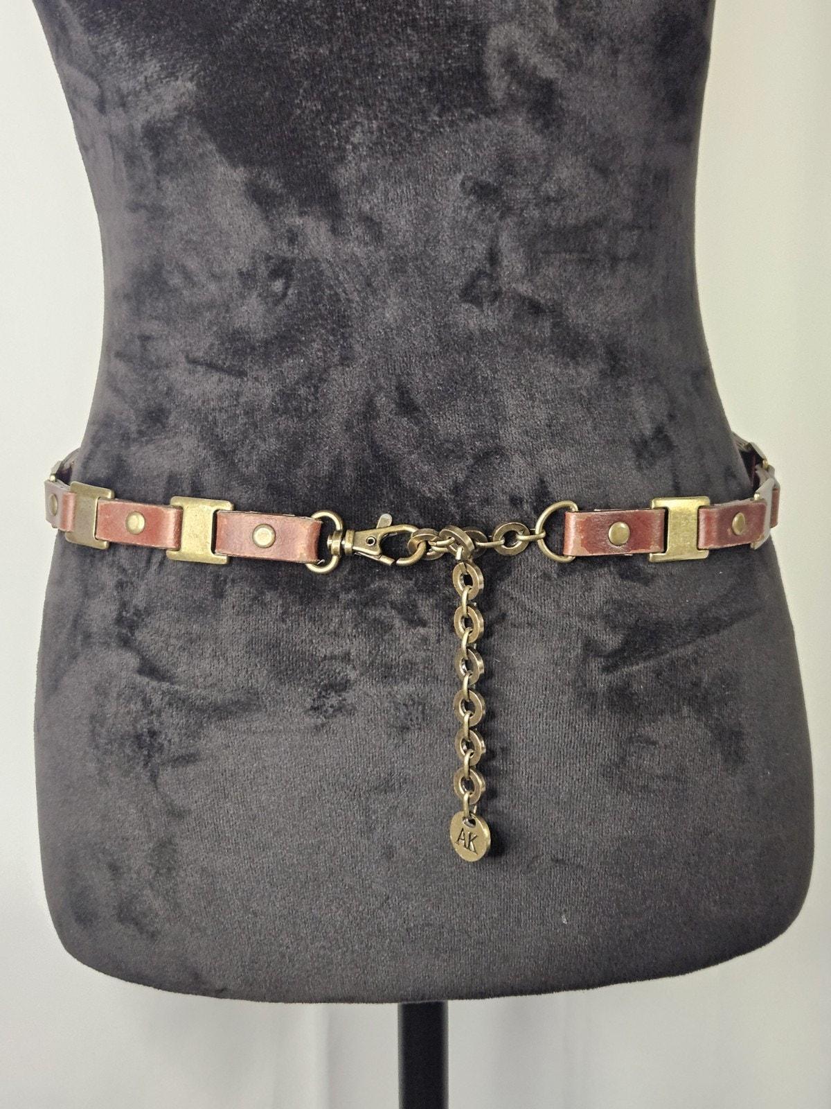 AK Anne Klein Womens Chain Belt Gold Tone Leather Lobster  display picture 3