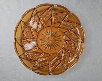 Antique Zipper Stitch Marigold Carnival Glass Plate 9"