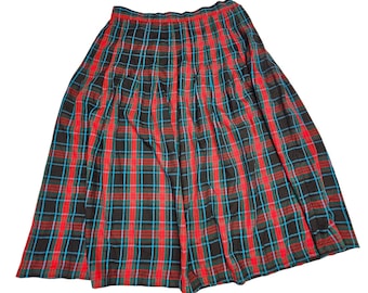 Tartanrutig Vintage Midikjol A-linje Plisserad Plusstorlek 18 XL Blå Röd Svart