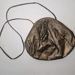 Vintage Faux Bronze Cloth Snake Skin Purse Clam Shell Closure Crossbody