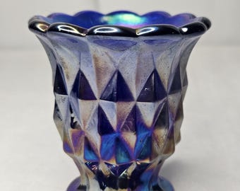 Portapalillos de dientes Aurora Jewel de cristal de carnaval con bloque de diamante de cobalto imperial vintage