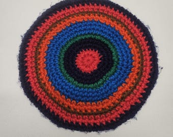 Funda de cojín redonda de ganchillo hecha a mano VTG de 26,7 cm (10,5 pulgadas) estilo explosión de color de la abuela